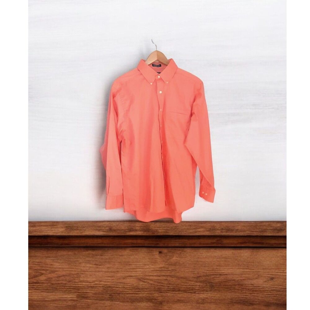 IZOD Men’s Button-Up Size L Shirt Orange Long Sleeve Regular Fit w/ Front Pocket